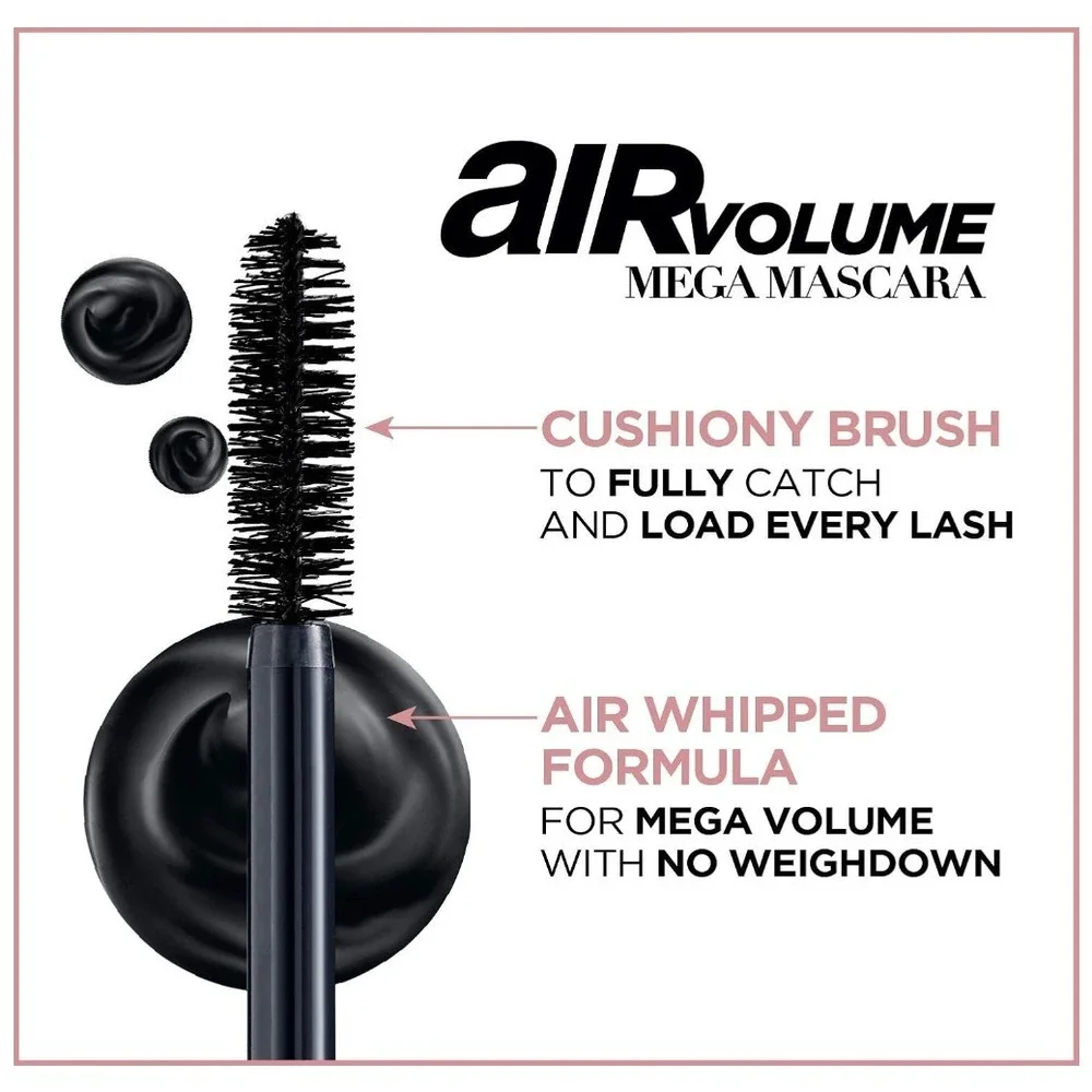 L'Oreal Air Volume Mega Mascara Washable Black Brown 852 2 Pack 0.3 fl oz Each